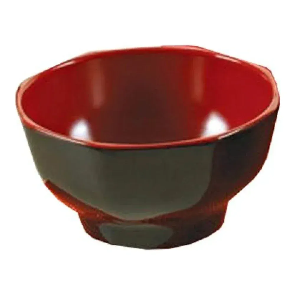 Black-red melamine round bowl by Yanco China, two-tone, commercial kitchen reusable dish for buffet or restaurant service.