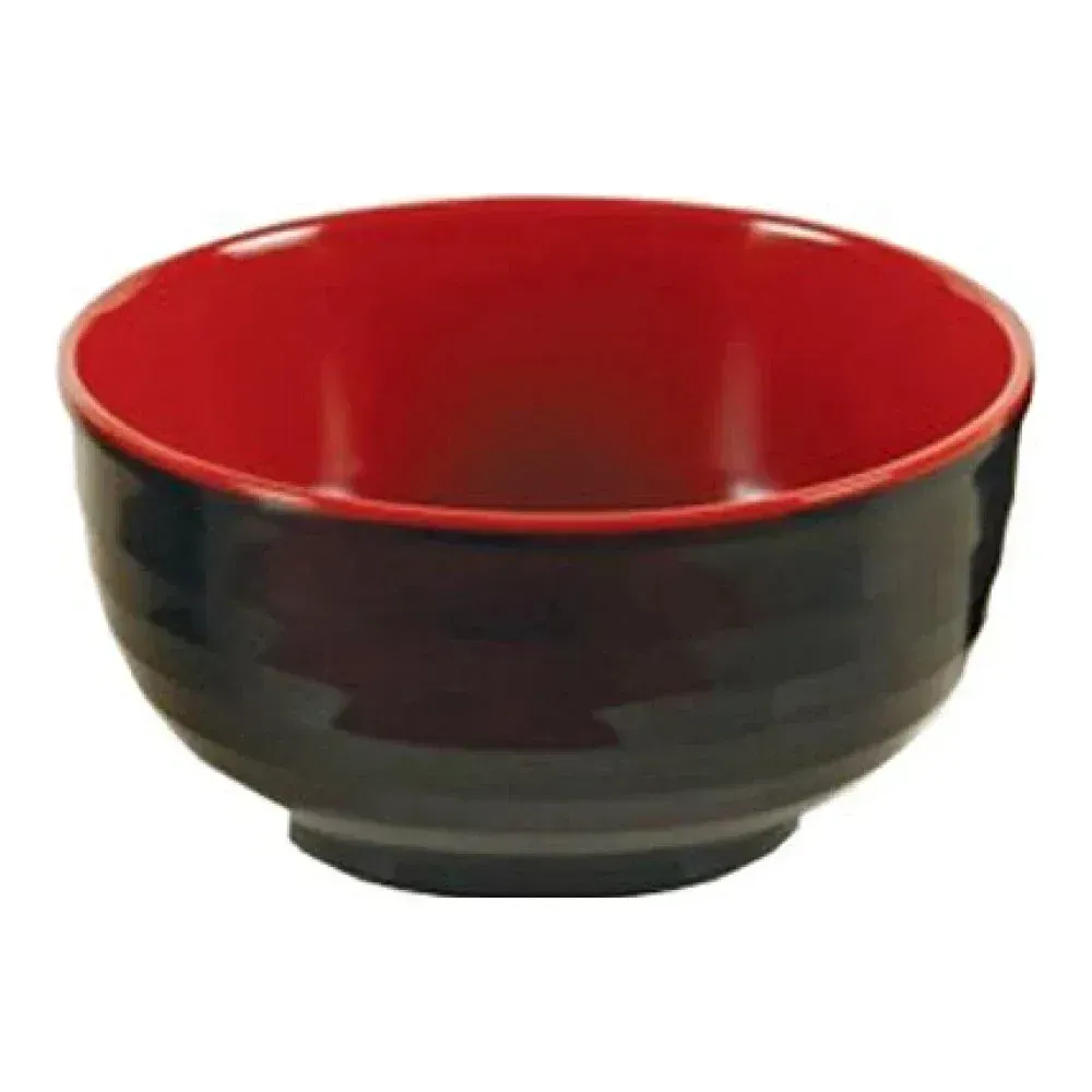 Black-red melamine round bowl by Yanco China, two-tone, durable reusable serving dish for restaurants, catering, and buffet service.