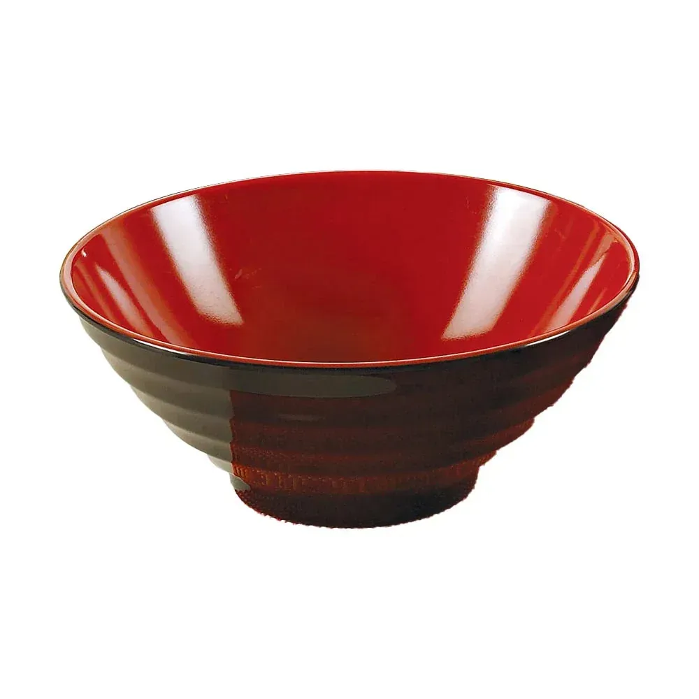Black-red melamine noodle bowl by Yanco China, bold palette, ideal for soups or salads, lightweight and break-resistant for fast-casual restaurants.