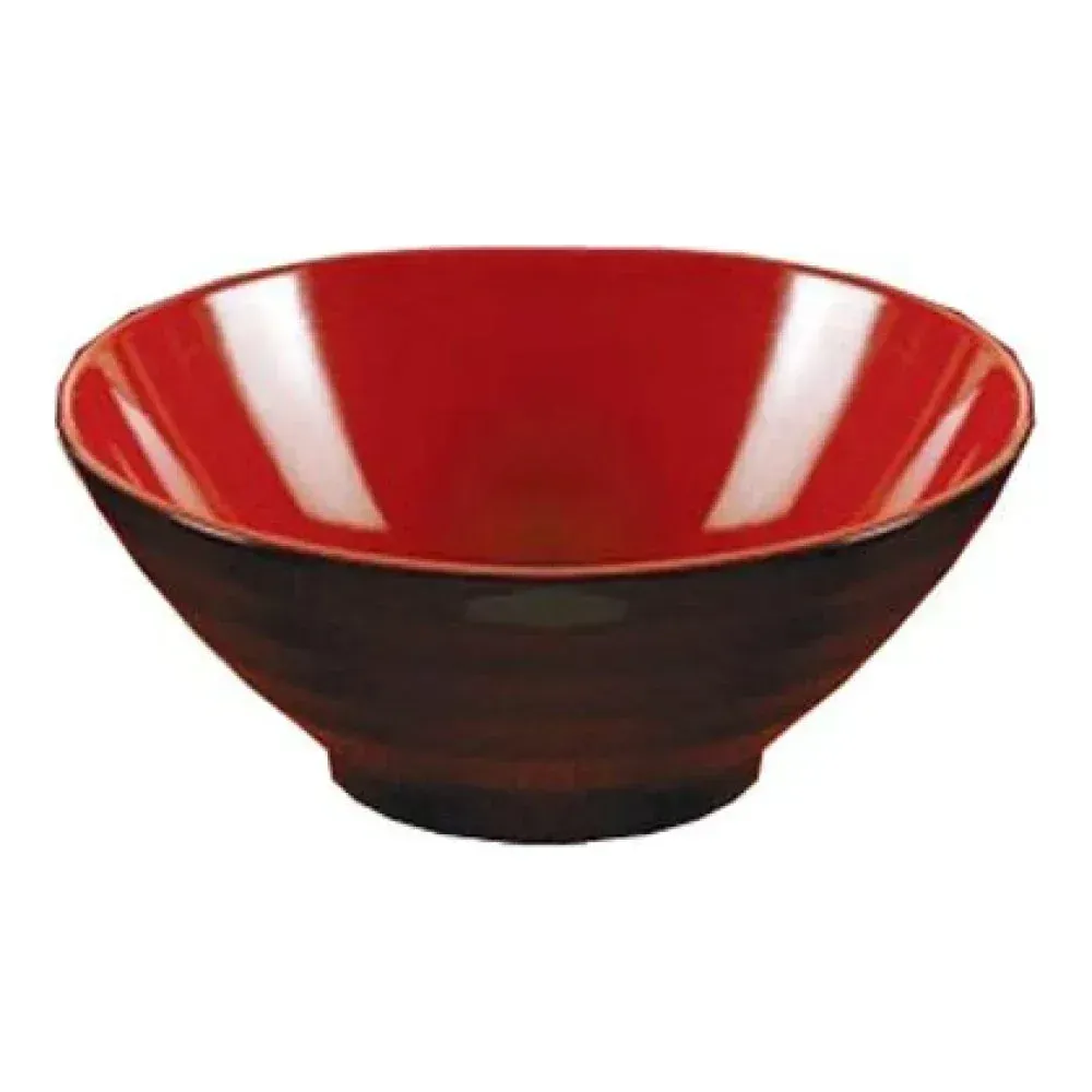 Black-red melamine noodle bowl by Yanco China, glossy finish, vibrant color combo, durable and shatterproof for casual dining.