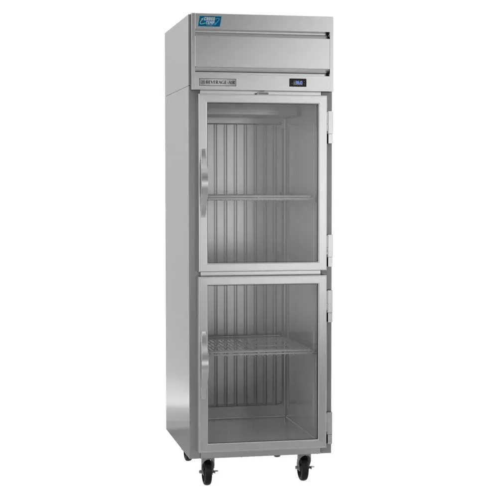 Cross-Temp reach-in refrigerator freezer from Beverage-Air with half glass doors provides energy efficiency and clear product visibility.