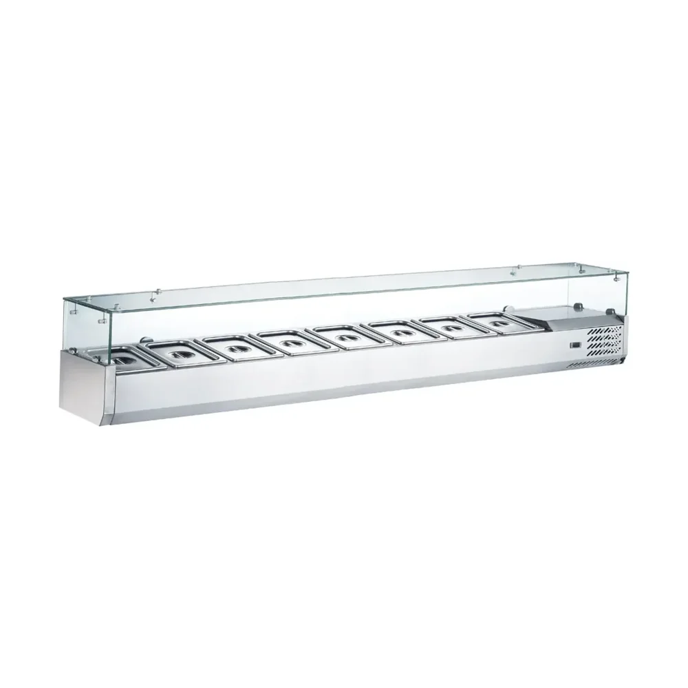 Coldline 71" Refrigerated Countertop Salad Bar, 8 Pans Capacity, Glass Topping Rail, 1 Year Warranty