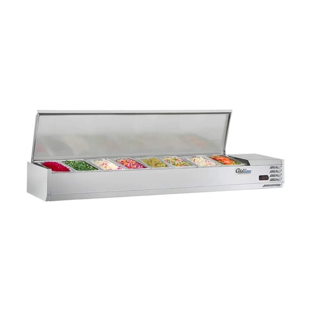 Coldline 71" Refrigerated Countertop Salad Bar, 8 Pans Capacity, Stainless Steel Topping Rail, 1 Year Warranty