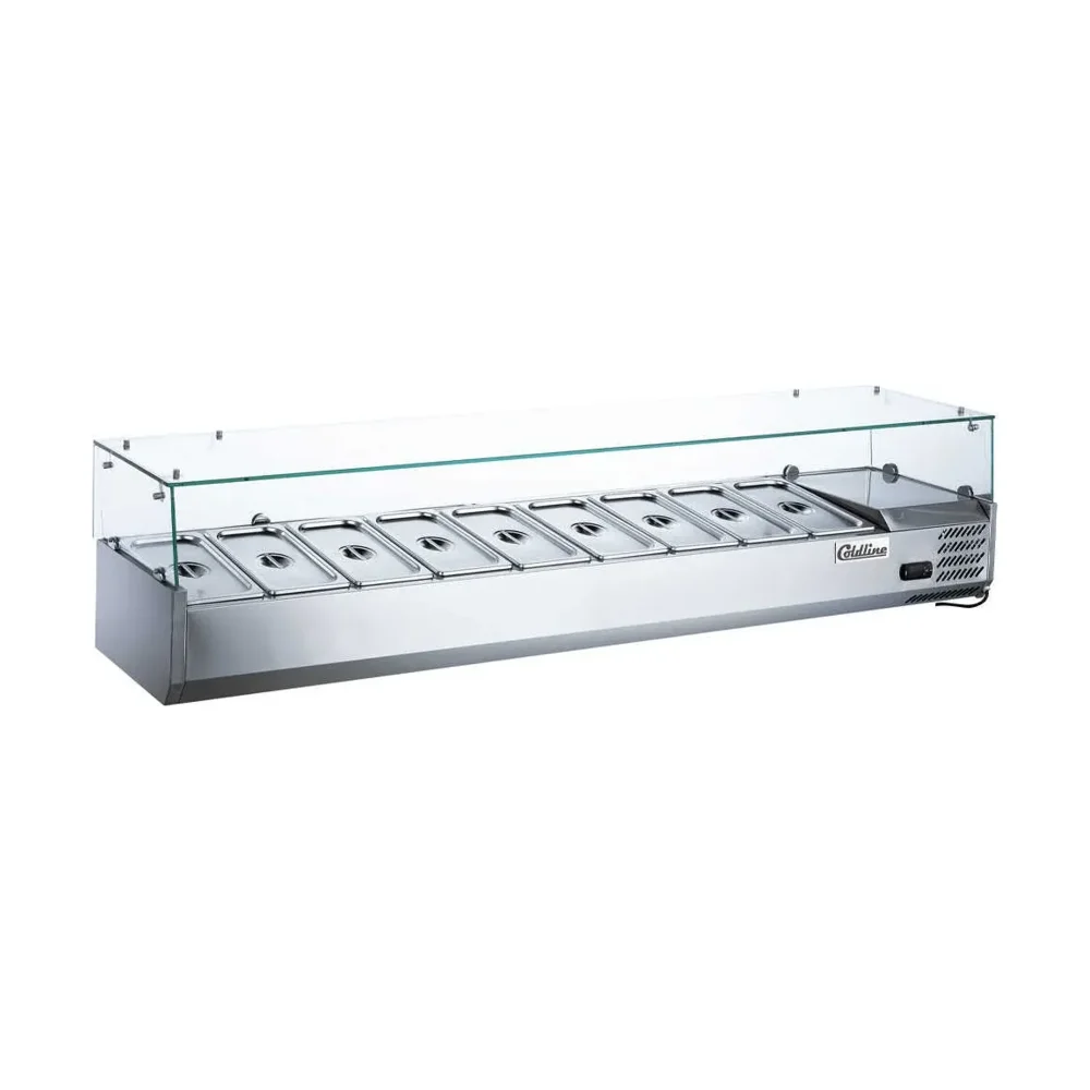 Coldline 80" Refrigerated Countertop Salad Bar, 9 Pans Capacity, Glass Topping Rail, 1 Year Warranty