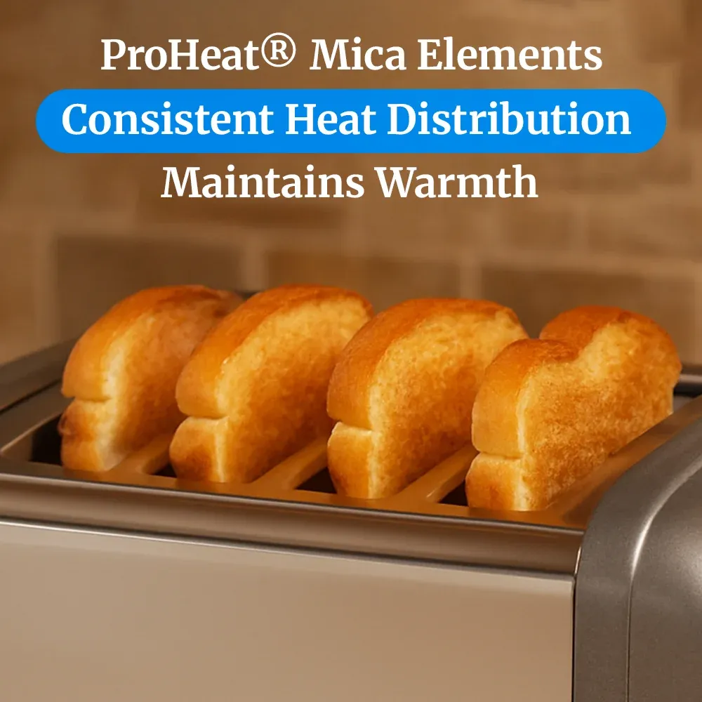 Cadco four-slice standard toaster with aluminum end panels for commercial kitchens, featuring high-speed slots and easy-clean durability.