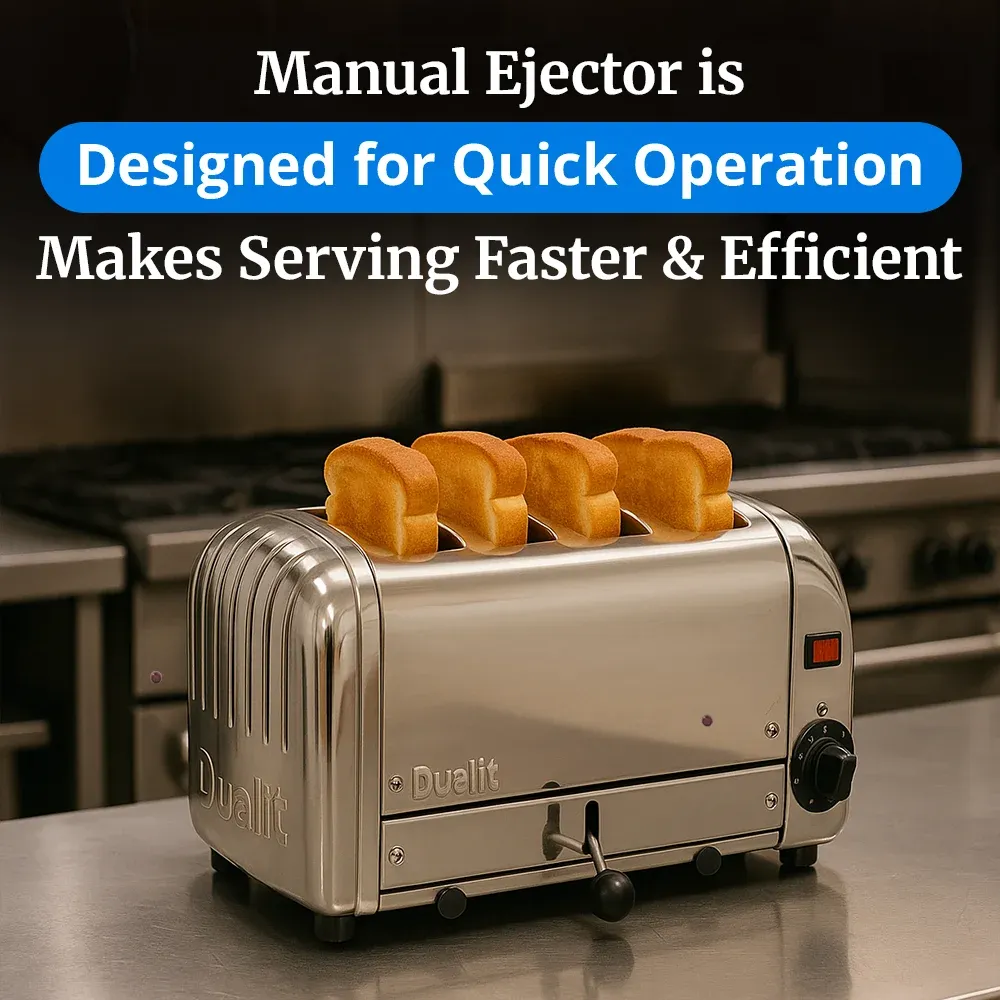 Cadco four-slice standard toaster with aluminum end panels for commercial kitchens, featuring high-speed slots and easy-clean durability.