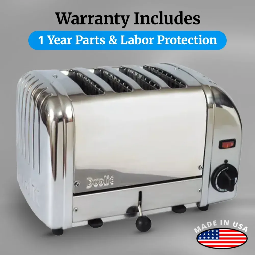 Cadco four-slice standard toaster with aluminum end panels for commercial kitchens, featuring high-speed slots and easy-clean durability.