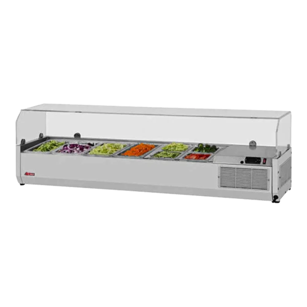 Turbo Air CTST-1500G-13-N 59" Refrigerated Countertop Salad Prep Table with Clear Hood, E-Line, 115V, Stainless Steel