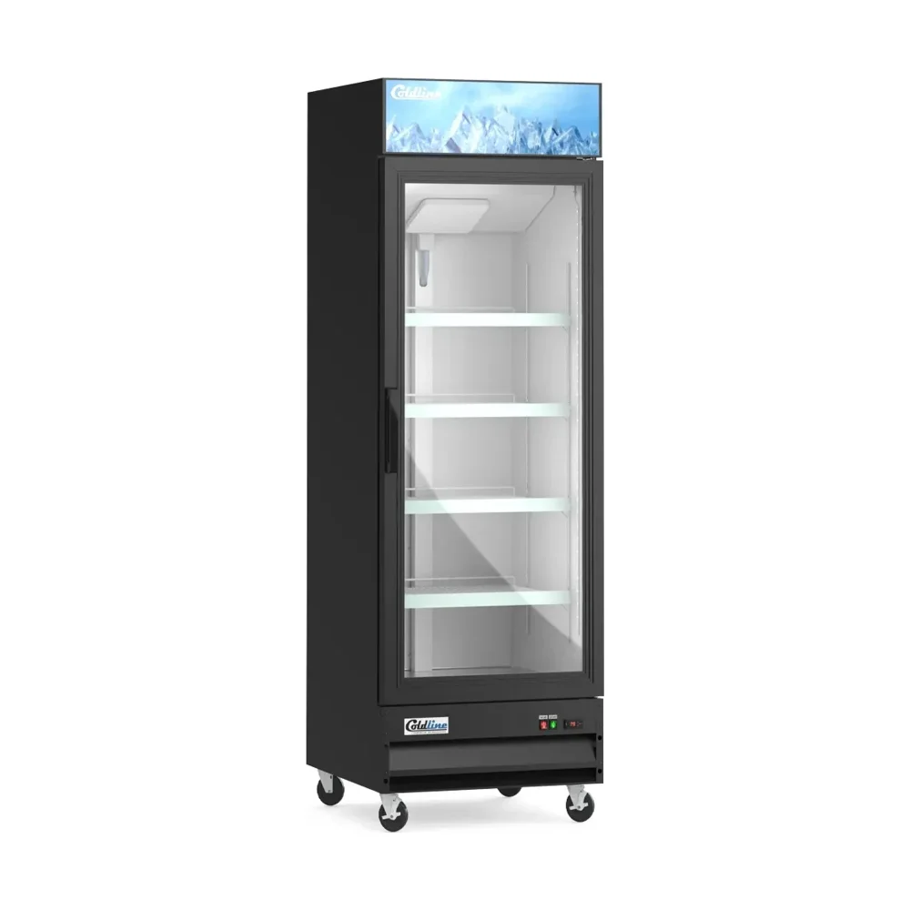 Coldline 27" Reach-In Merchandiser Freezer, Black, 1 Glass Swing Door, 1 Year Warranty