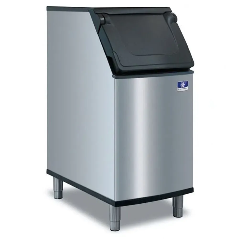Manitowoc small capacity stainless steel ice storage bin for modular ice machines, perfect for limited space and light-duty ice storage needs.