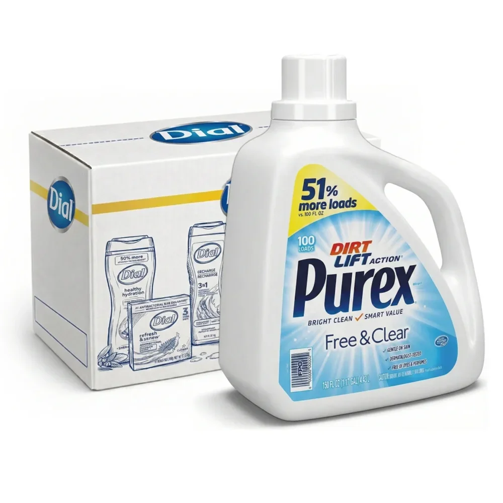 Dial 05020 150 oz Purex Liquid Detergent, Free & Clear, 4/Case