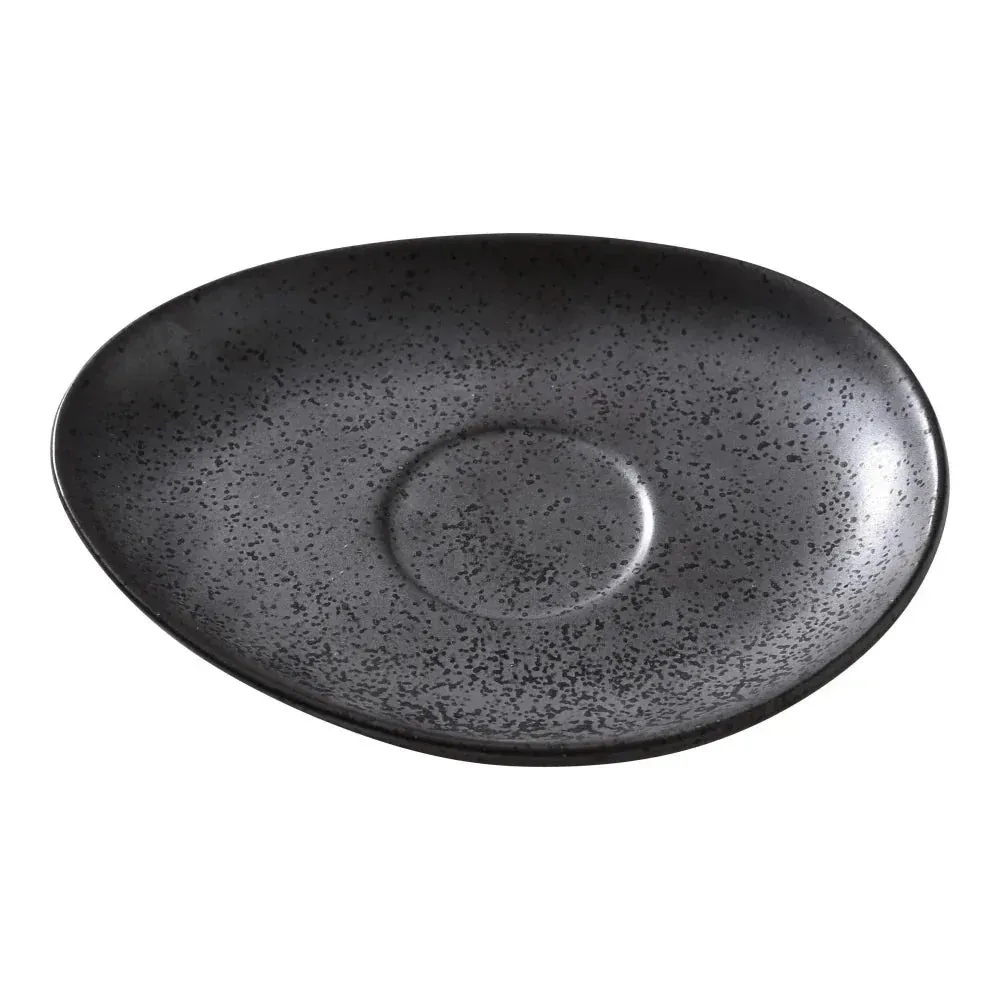 Matte black saucer by Yanco China, subtle depth, ideal for soy sauce or condiments, durable for sushi bars and tasting events.