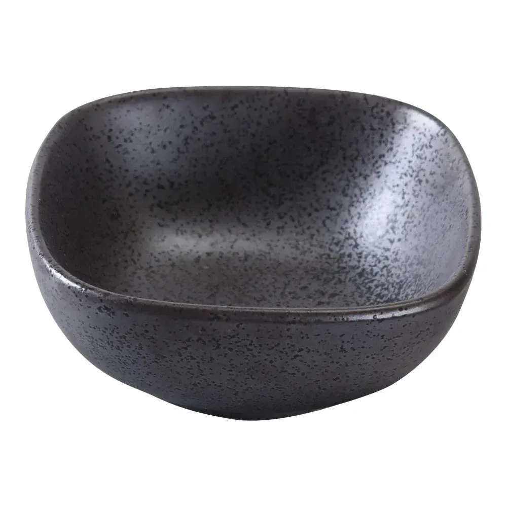 Matte black square bowl by Yanco China, sharp geometric lines, ideal for modern tapas or condiments, durable for trendy fusion restaurants.