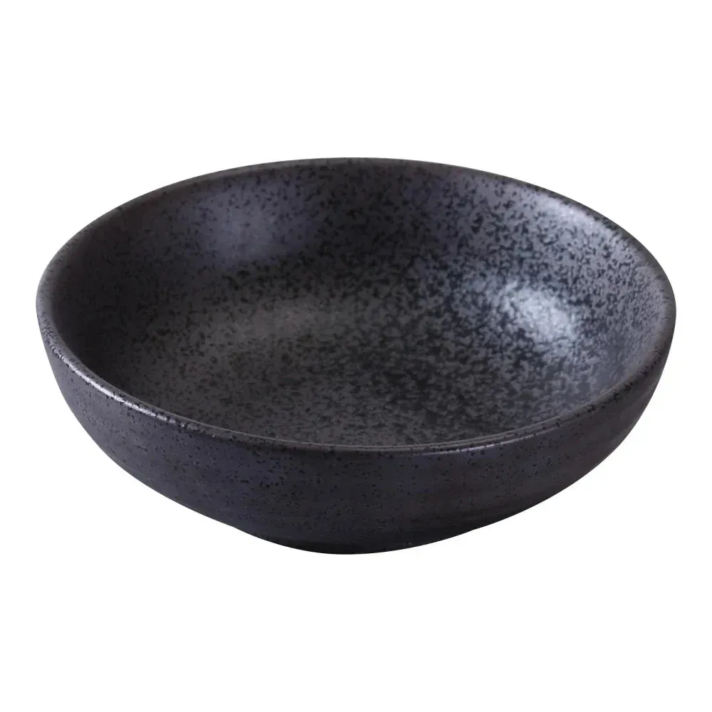 Matte black round salad bowl by Yanco China, compact size, ideal for fresh greens or sides, durable for bistros and health-focused menus.
