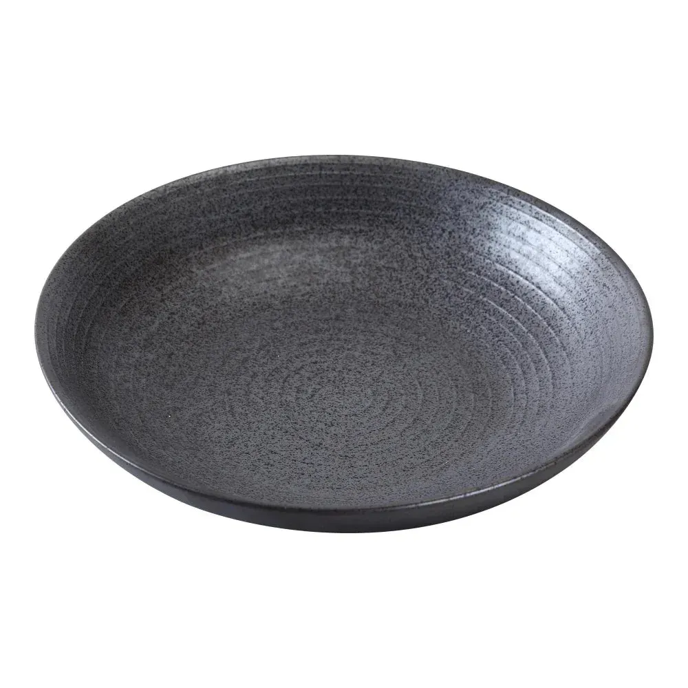 Matte black round salad pasta bowl by Yanco China, sleek profile, generous capacity for leafy greens or pasta, durable for restaurant dining.
