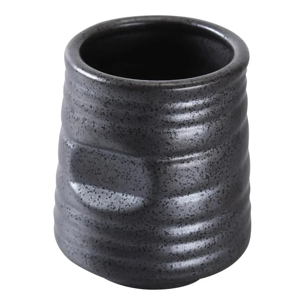 Matte black porcelain tea cup by Yanco China, modern minimalist styling, perfect for contemporary tea service, durable for cafés and bistros.