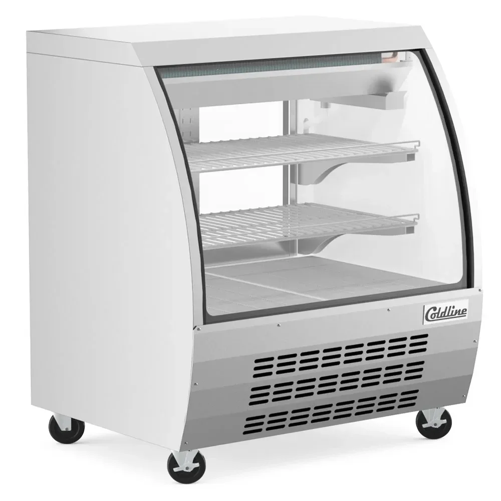 Coldline 36" Refrigerated Deli Case, Stainless Steel, Curved Glass, 1 Year Warranty
