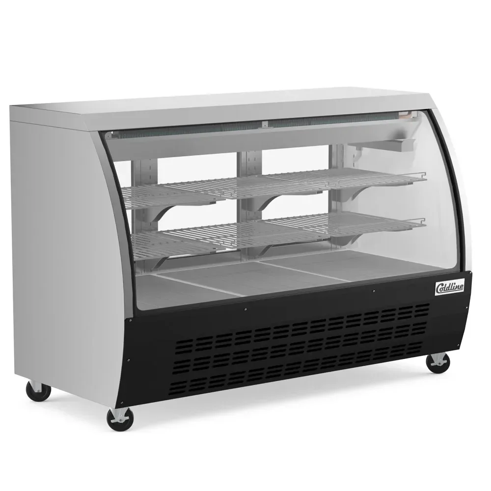 Coldline 64" Refrigerated Deli Case, Black, Curved Glass, 1 Year Warranty