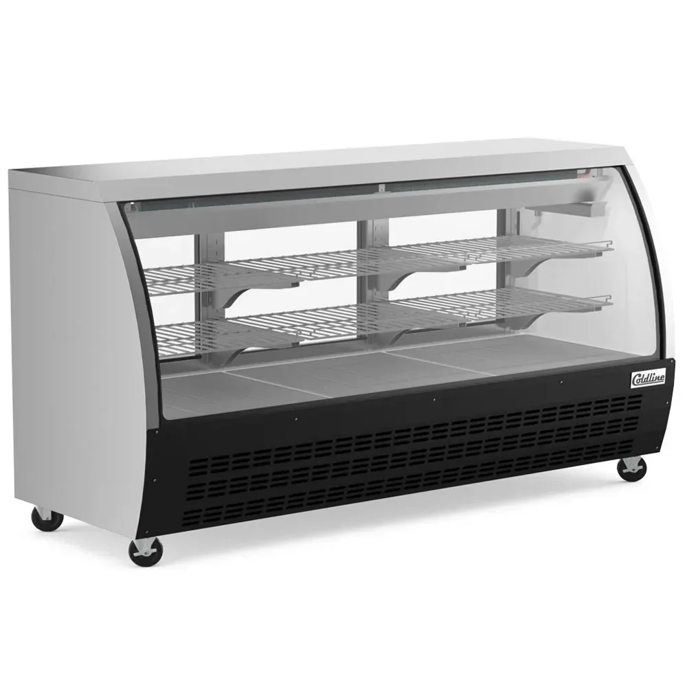 Coldline 80" Refrigerated Deli Case, Black, Curved Glass, 1 Year Warranty