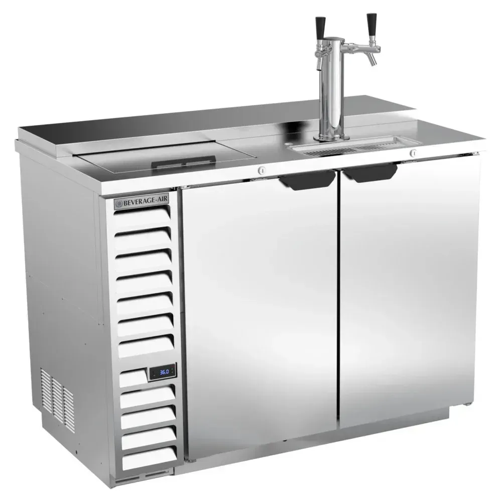 Beverage-Air club top beer dispenser with stainless front and single tap, holds two half-barrel kegs, ideal for compact bar service.