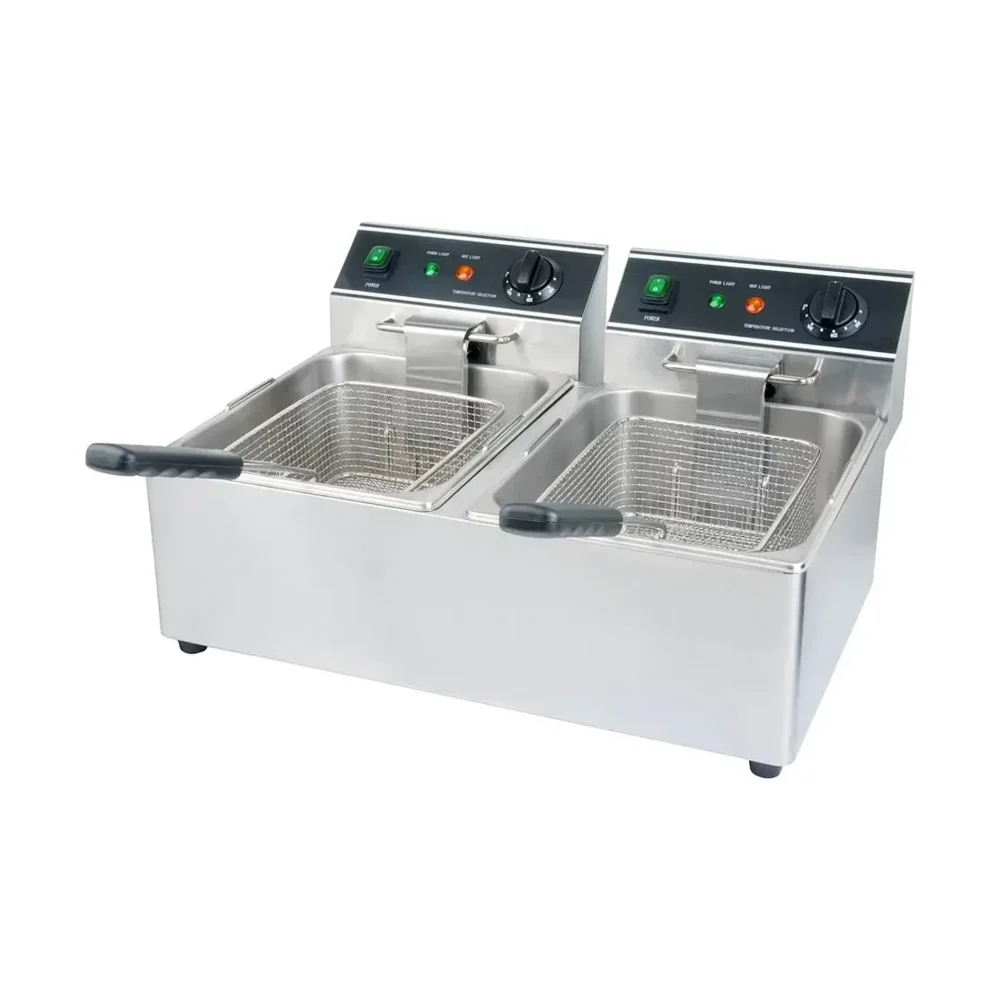 Cookline 22" Dual Tank Countertop Electric Deep Fryer with 30 Lbs Capacity, 120V, 1 Year Warranty