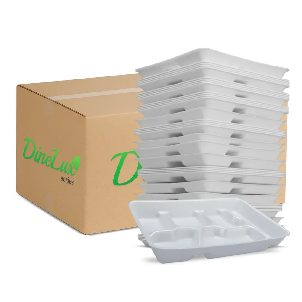 Dinelux Series Six-Compartment Foam Tray, White, 500/Case