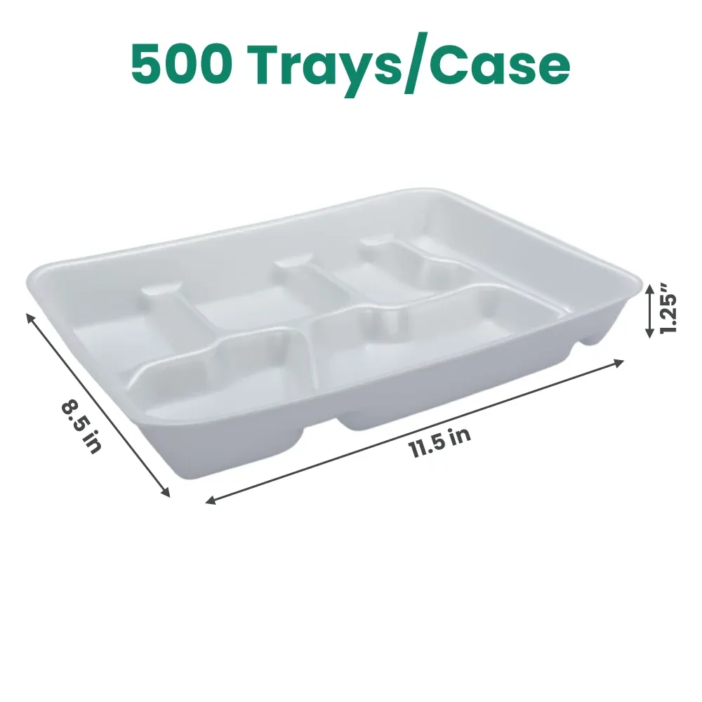 Dinelux Series Six-Compartment Foam Tray, White, 500/Case