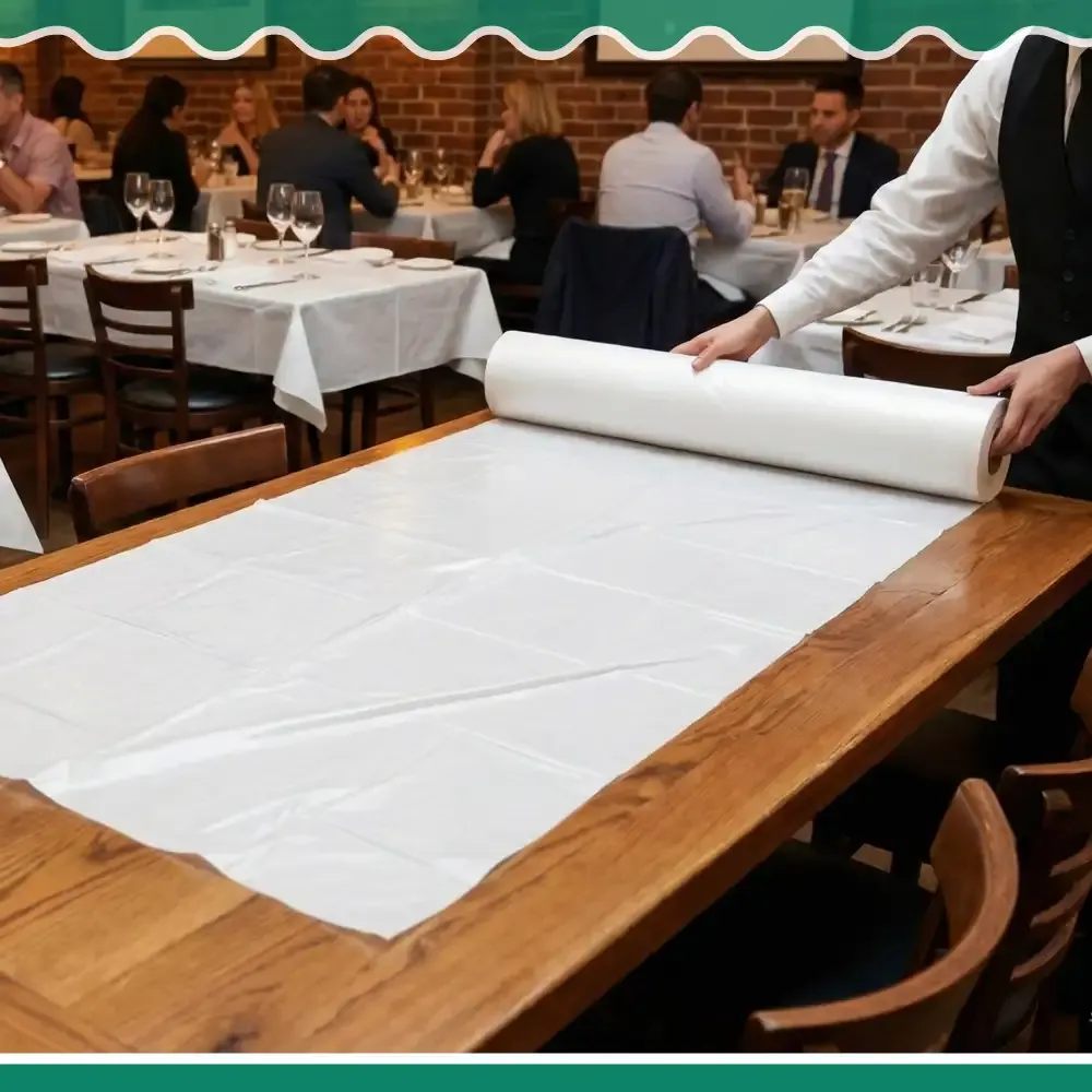 Dinelux Series Plastic Tablecover Roll, White, 40" x 300 ft, 1 Roll