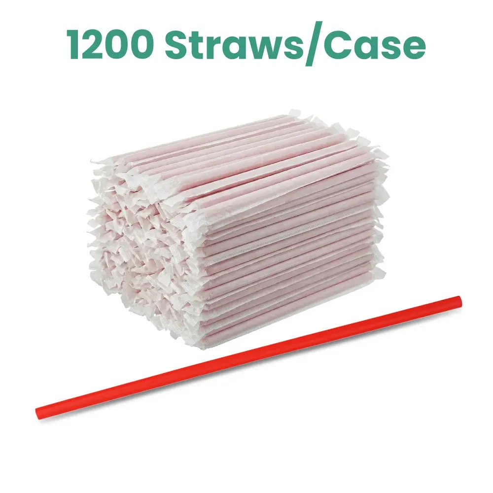 Dinelux Series 10.25" Giant Straw, Paper Wrapped, Red, 1200/Case