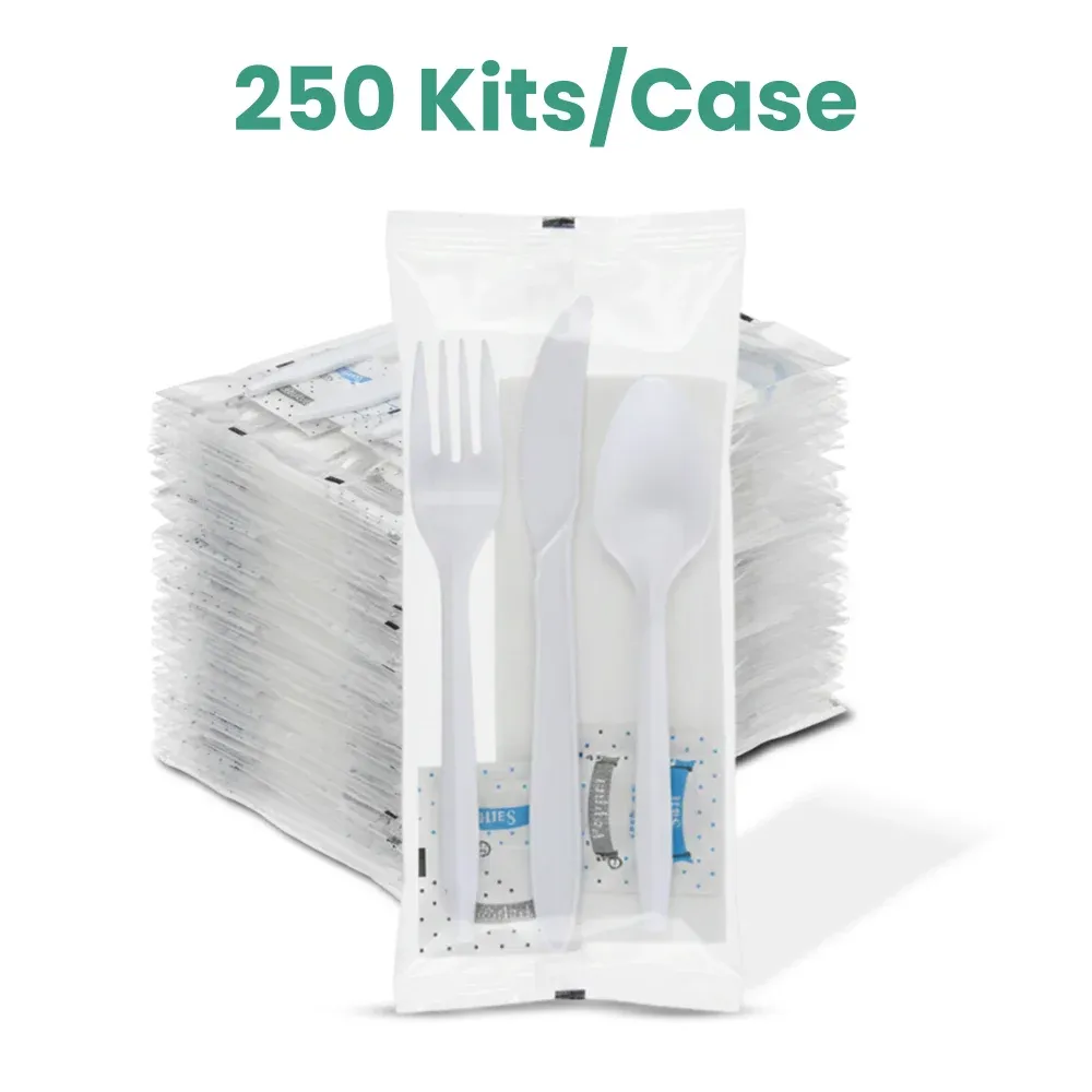 Dinelux Series Disposable Cutlery Kit, Medium Weight, Polypropylene, 250/Case