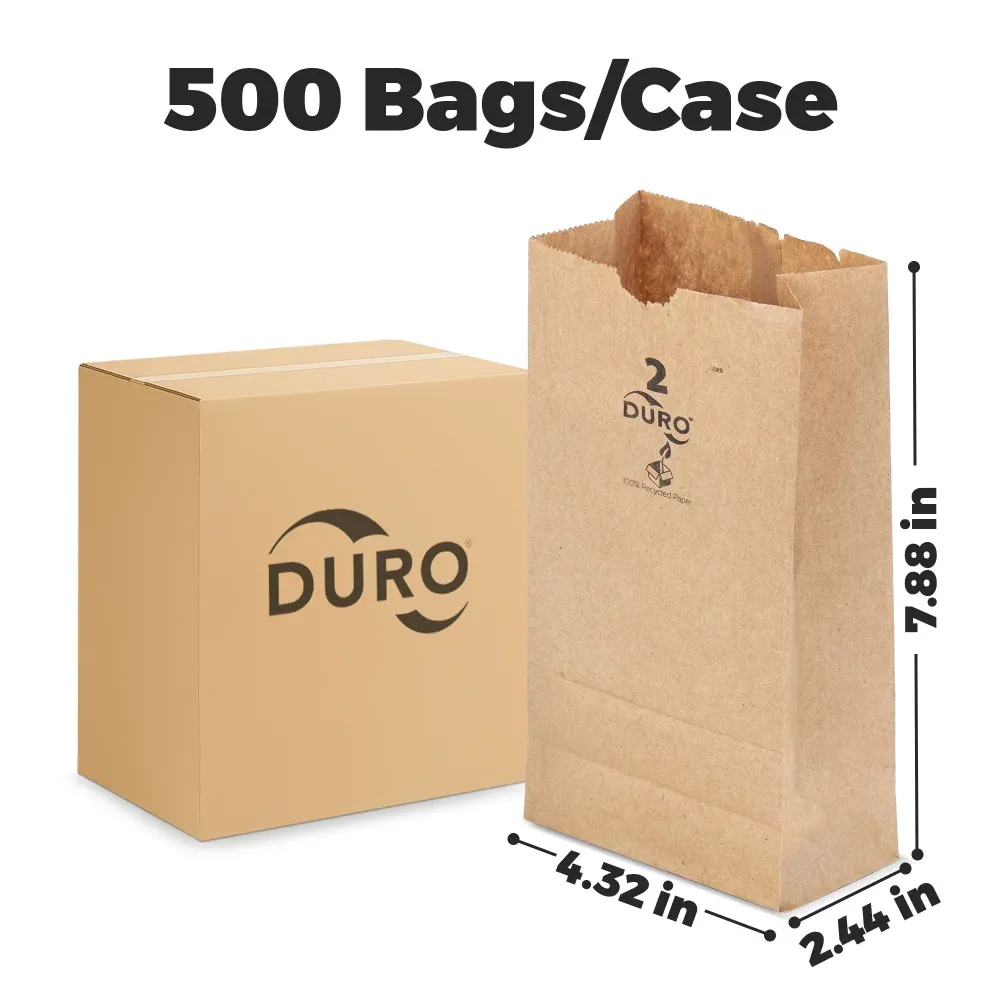 Duro Kraft Paper Bag, 4.32" x 2.44" x 7.88", 500 Bags/Case