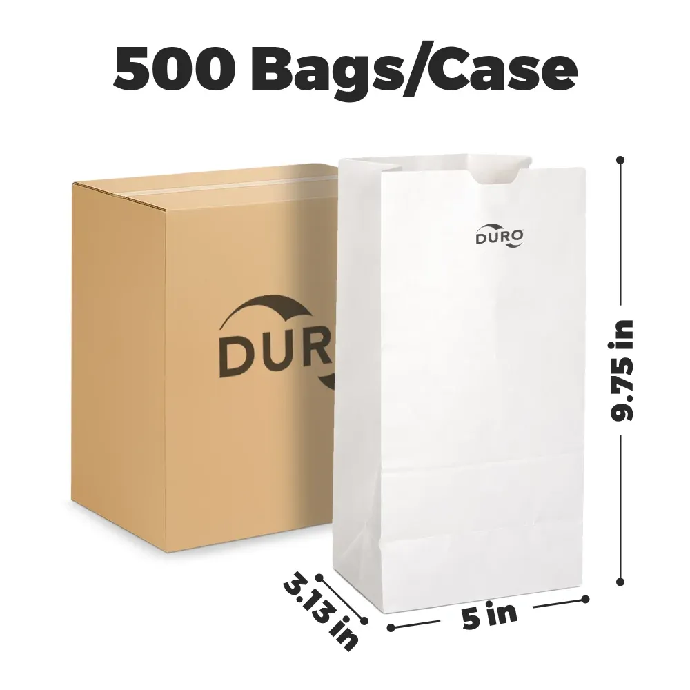 Duro Kraft Paper Bag, White 5" x 3.13" x 9.75", 500 Bags/Case