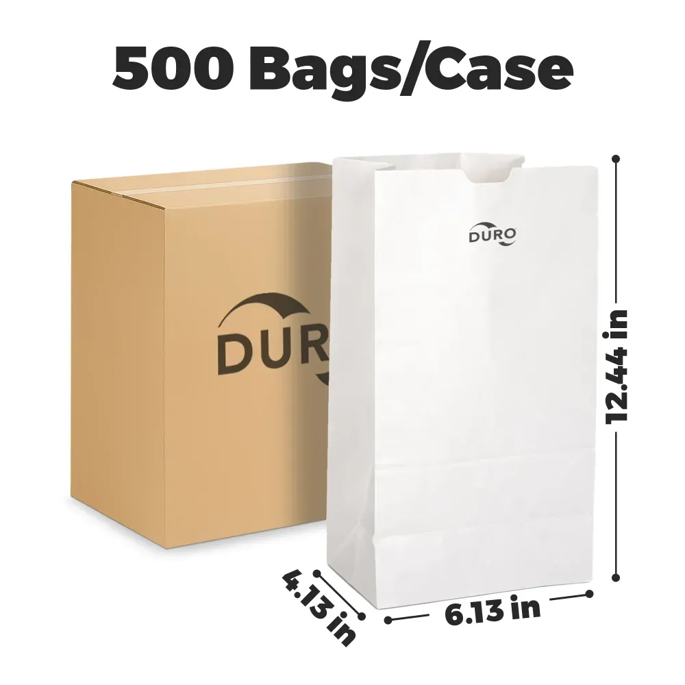 Duro Kraft Paper Bag, White, 6.13" x 4.13" x 12.44", 500 Bags/Case