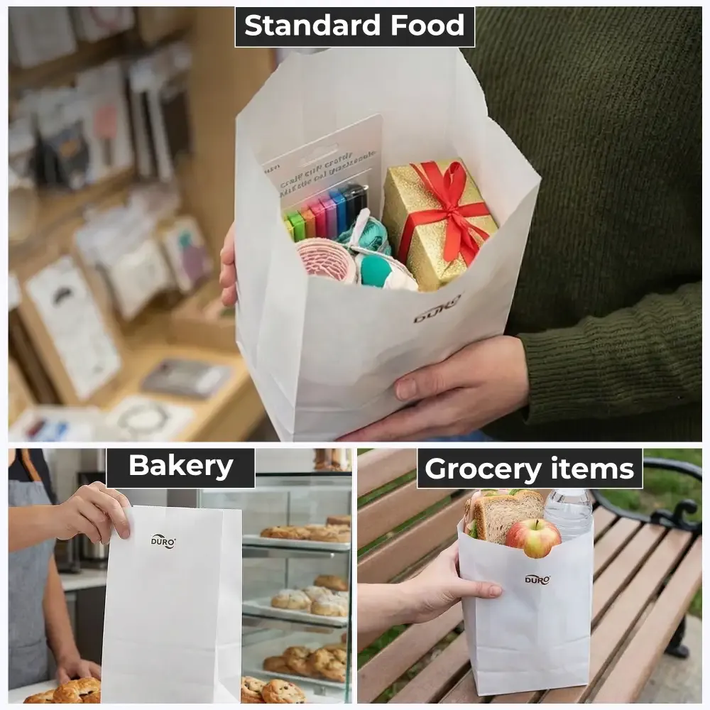 Duro Kraft Paper Bag, White, 6.13" x 4.13" x 12.44", 500 Bags/Case