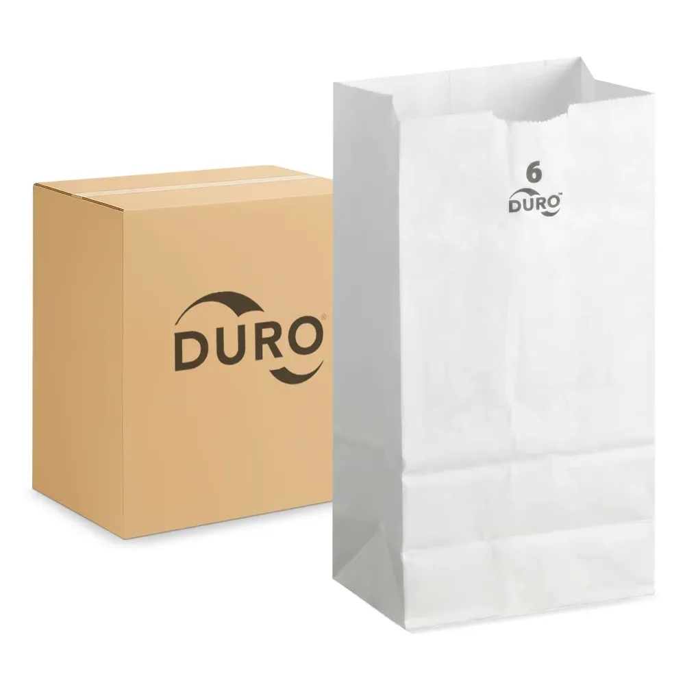 Duro Kraft Paper Bag, White 6" x 3.63" x 11.06", 500 Bags/Case