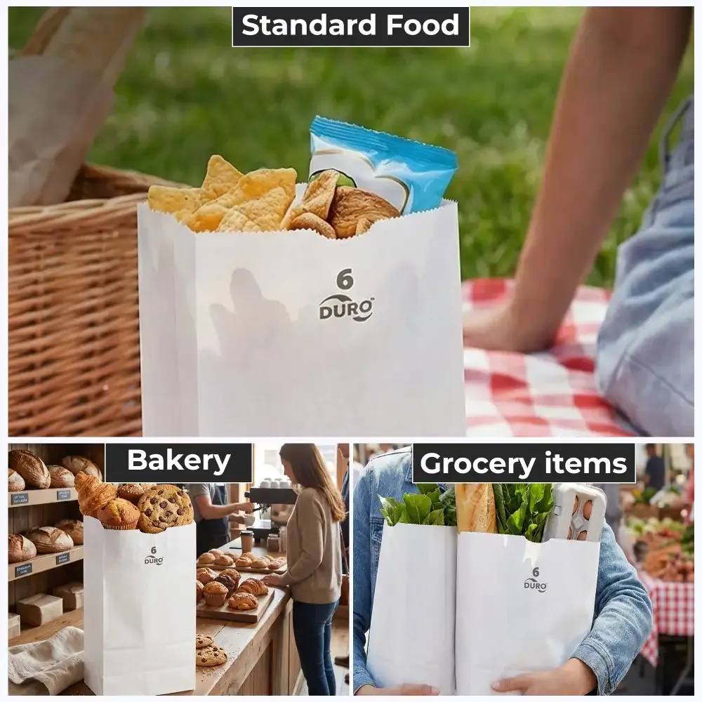 Duro Kraft Paper Bag, White 6" x 3.63" x 11.06", 500 Bags/Case