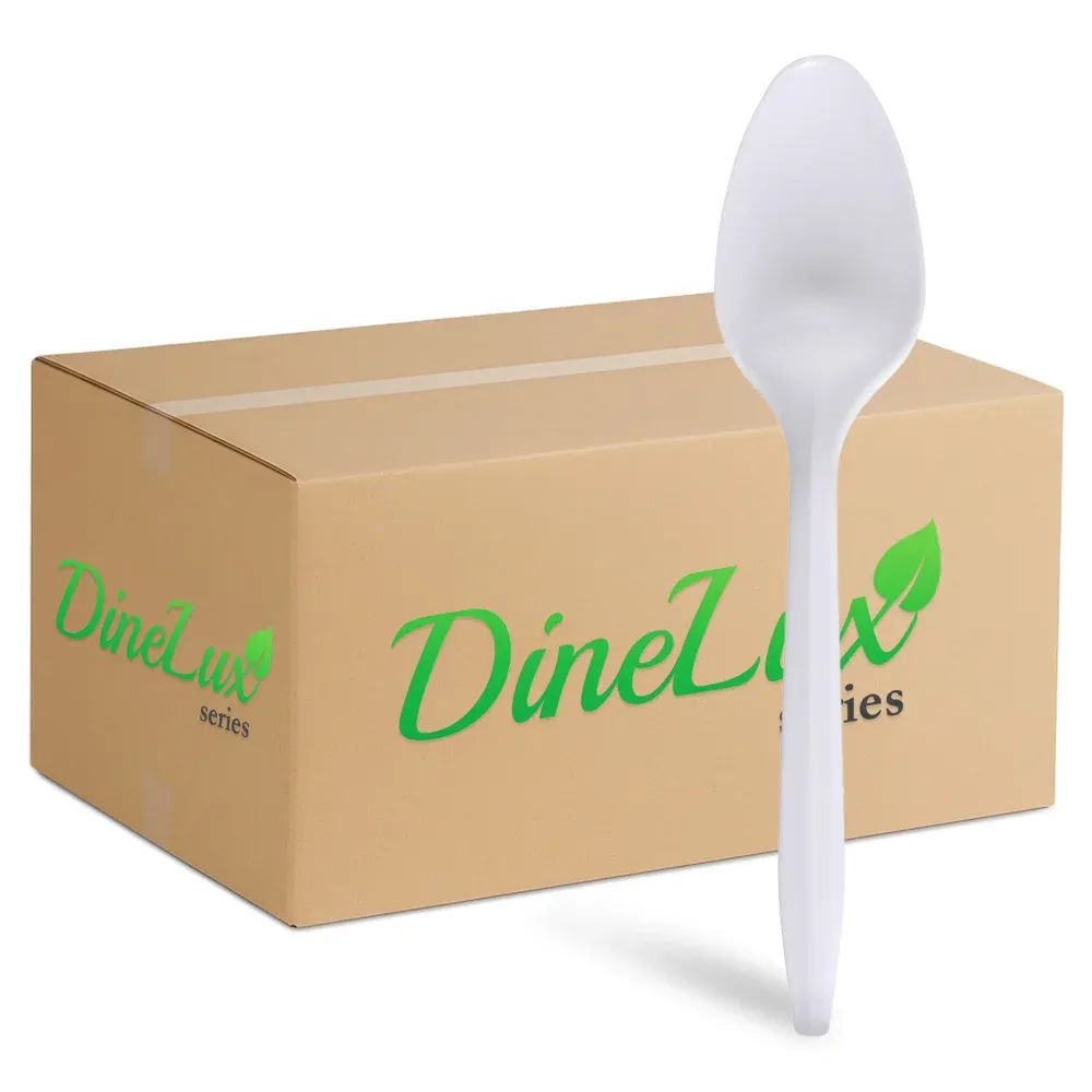 Dinelux Series Disposable Teaspoon, Medium Weight, Polypropylene, White, 1000/Case