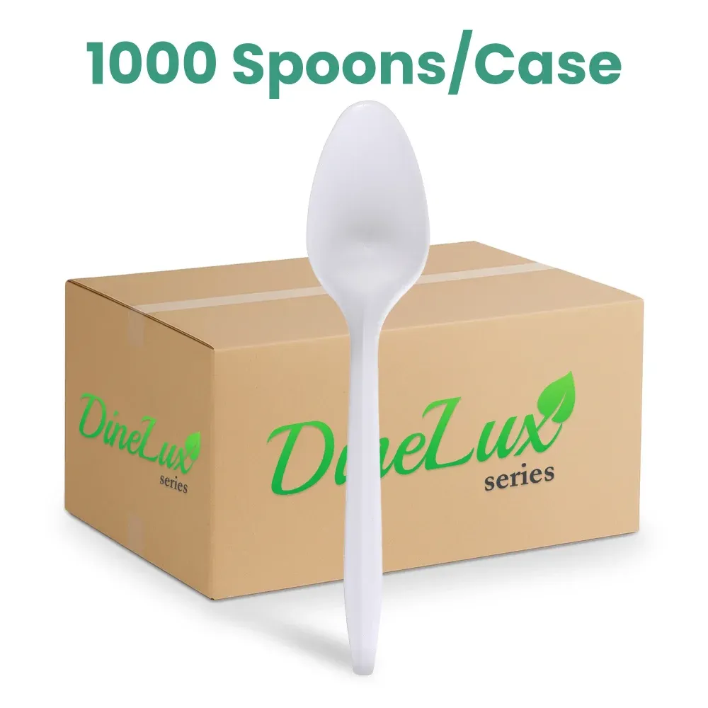 Dinelux Series Disposable Teaspoon, Medium Weight, Polypropylene, White, 1000/Case