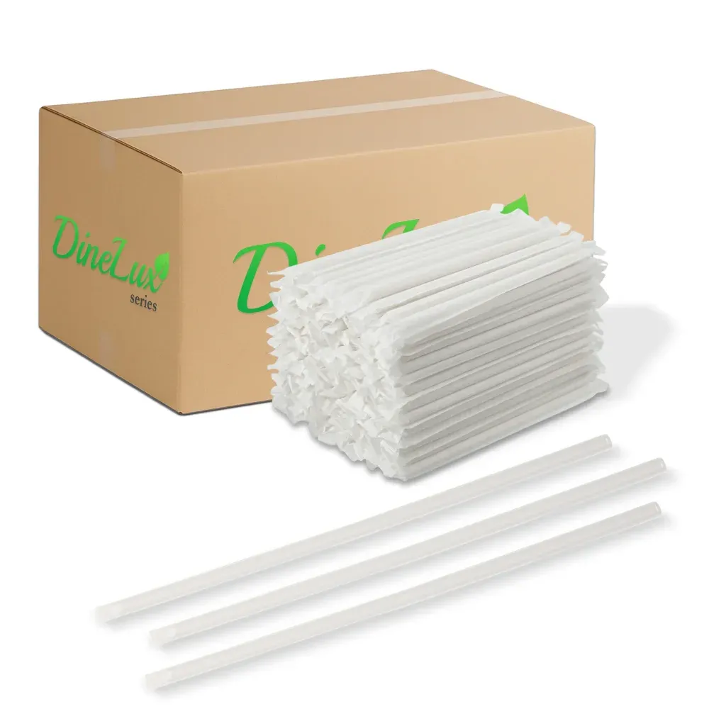 Dinelux Series 7.75" Jumbo Straw, Paper Wrapped, Clear, 12000/Case