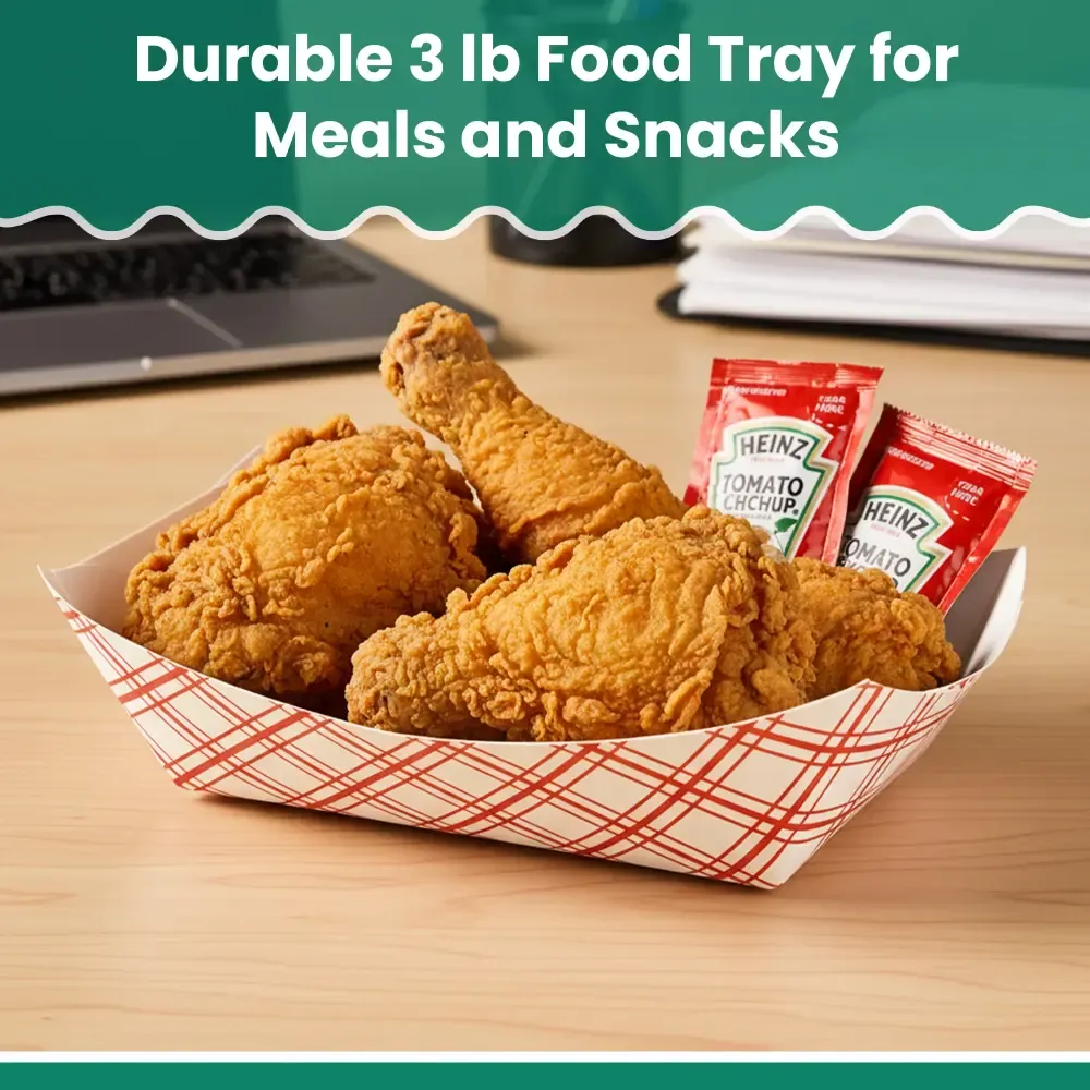 Dinelux Series 3 lb. Red Plaid Paper Food Tray, PFAS Free, 500/Case