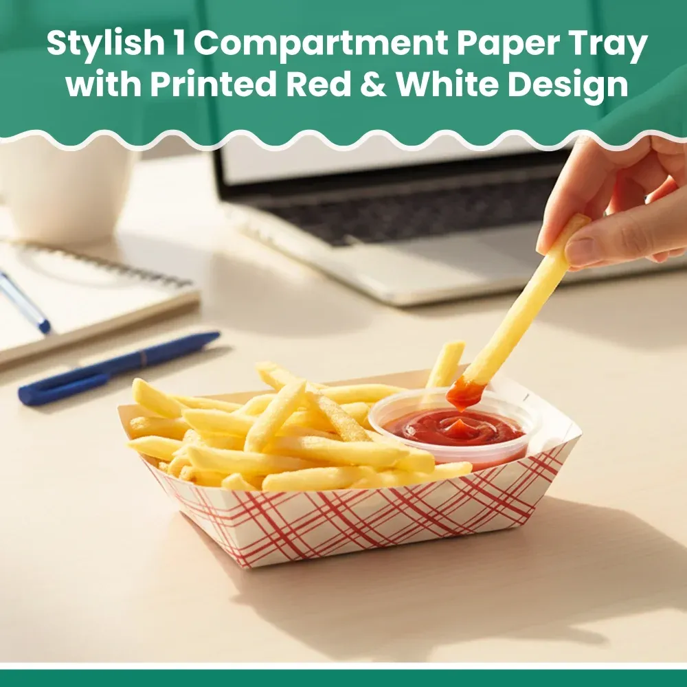 Dinelux Series 3 lb. Red Plaid Paper Food Tray, PFAS Free, 500/Case