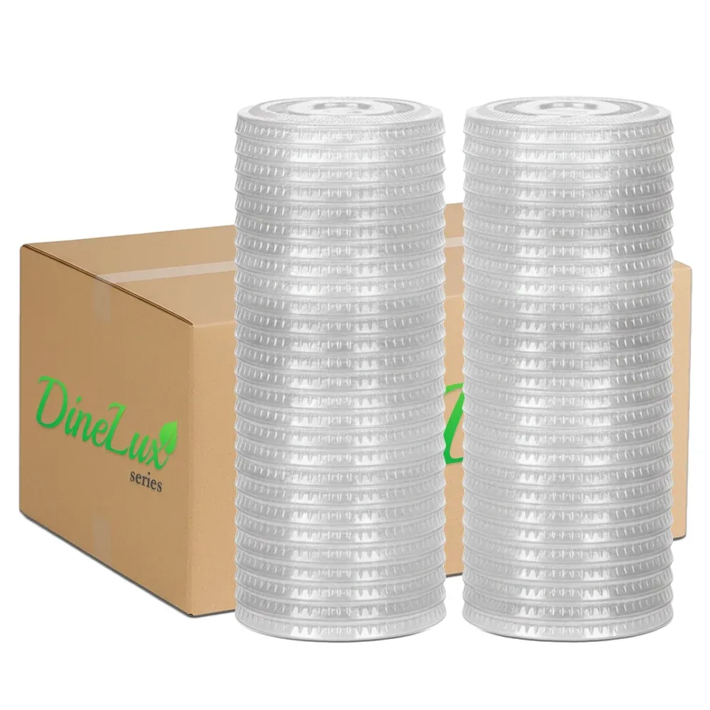 Dinelux Series Plastic Flat Lid with Straw Slot for 32 oz PET Cups, 500/Case