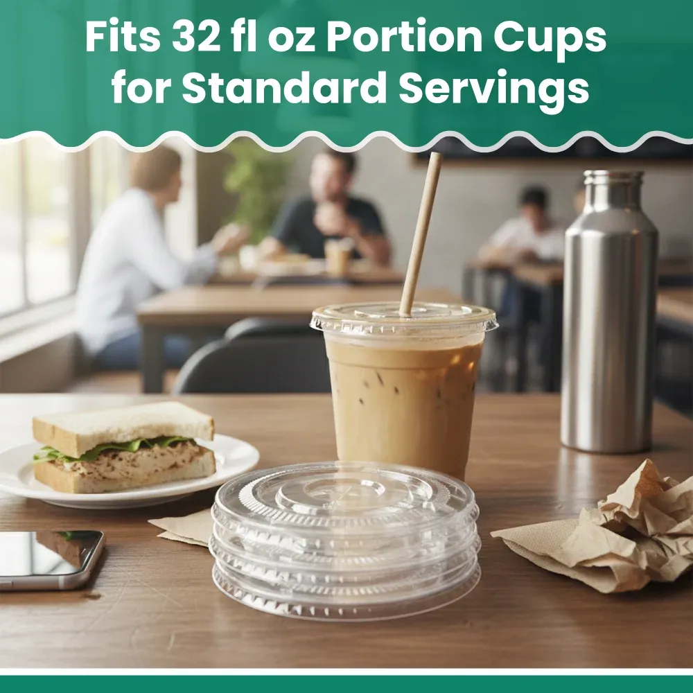 Dinelux Series Plastic Flat Lid with Straw Slot for 32 oz PET Cups, 500/Case