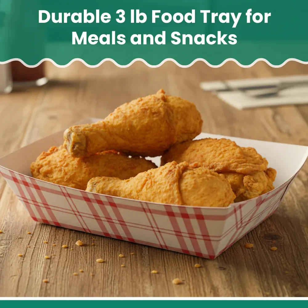 Dinelux Series 3 lb. Red Plaid Paper Food Tray, PFAS Free, 500/Case