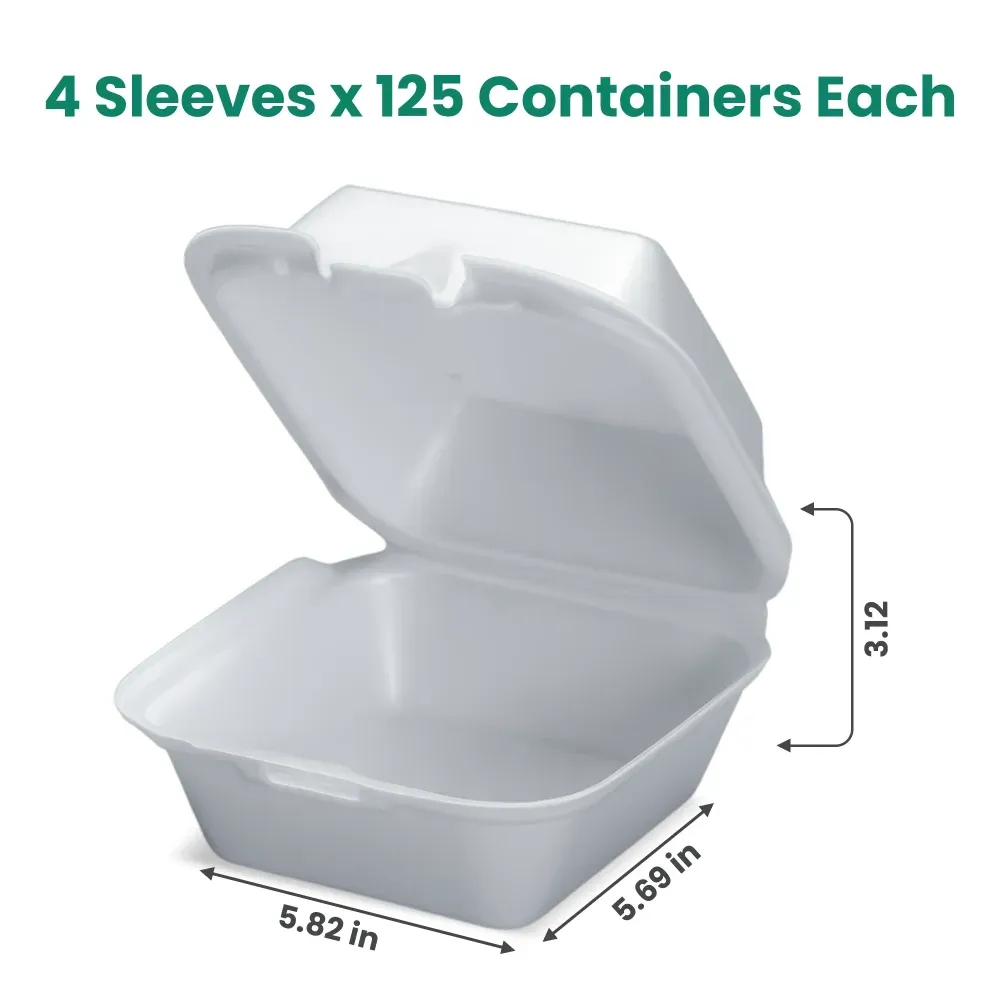 Dinelux Series Foam Take Out Sandwich Container with Hinged Lid, Large, 5.69" x 5.82" x 3.12", 500/Case