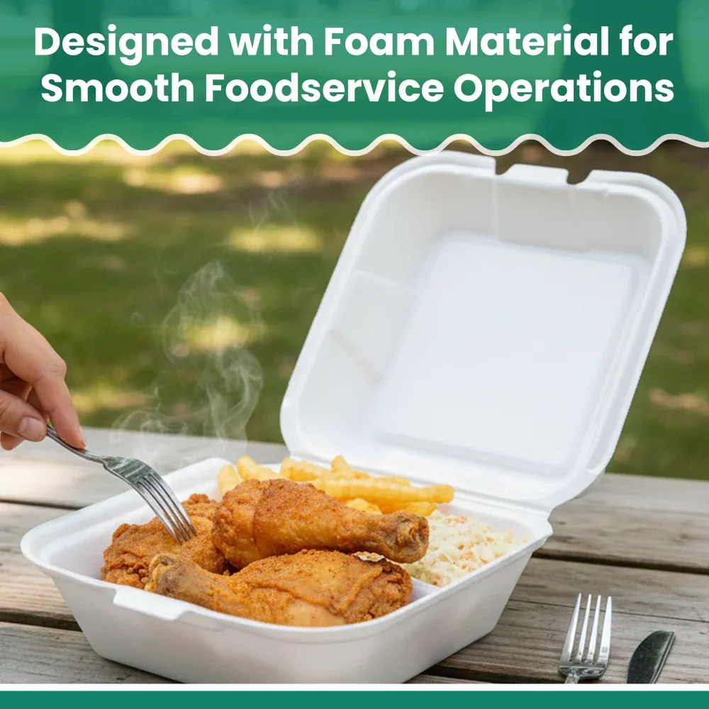 Dinelux Series Foam Take Out Sandwich Container with Hinged Lid, Large, 5.69" x 5.82" x 3.12", 500/Case