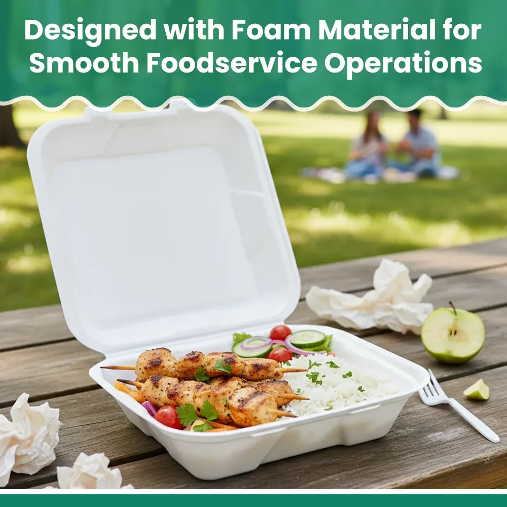 Dinelux Series One-Compartment Foam Take Out Container with Hinged Lid, Square, Medium, 8" x 8" x 3", White, 200/Case