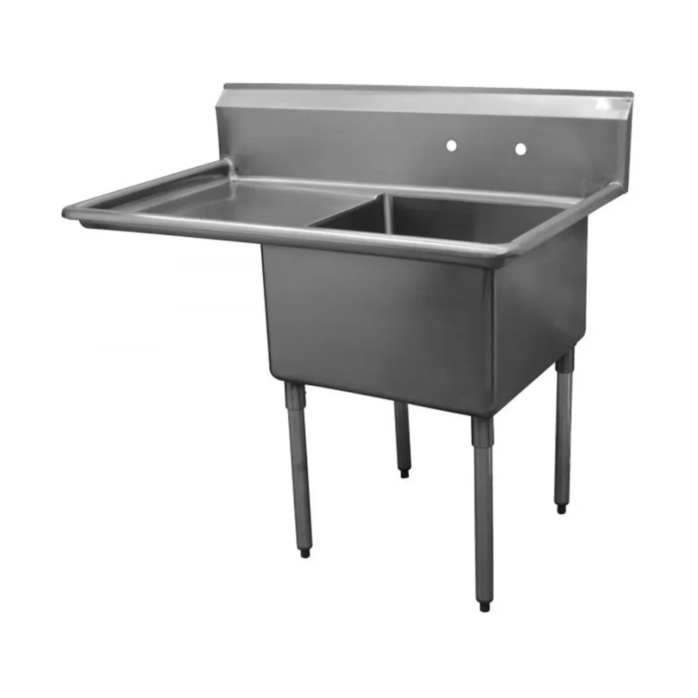 Serv-Ware E1CWP2424L-24 1 Compartment Underbar Sink with Left-Hand Drainboards, Stainless Steel, Bowl Size 24"x24"