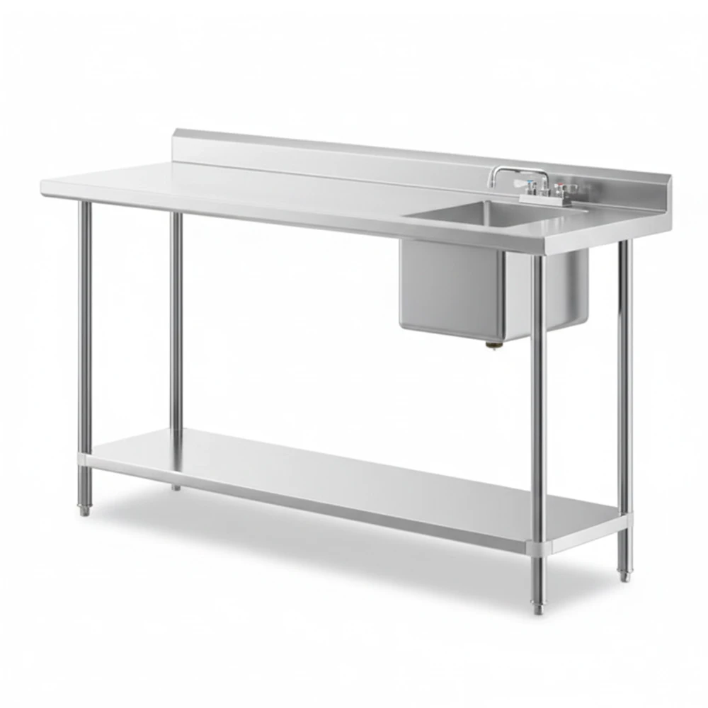 24" x 72" 16 Gauge Work Table with Left Sink, 304 Stainless Steel