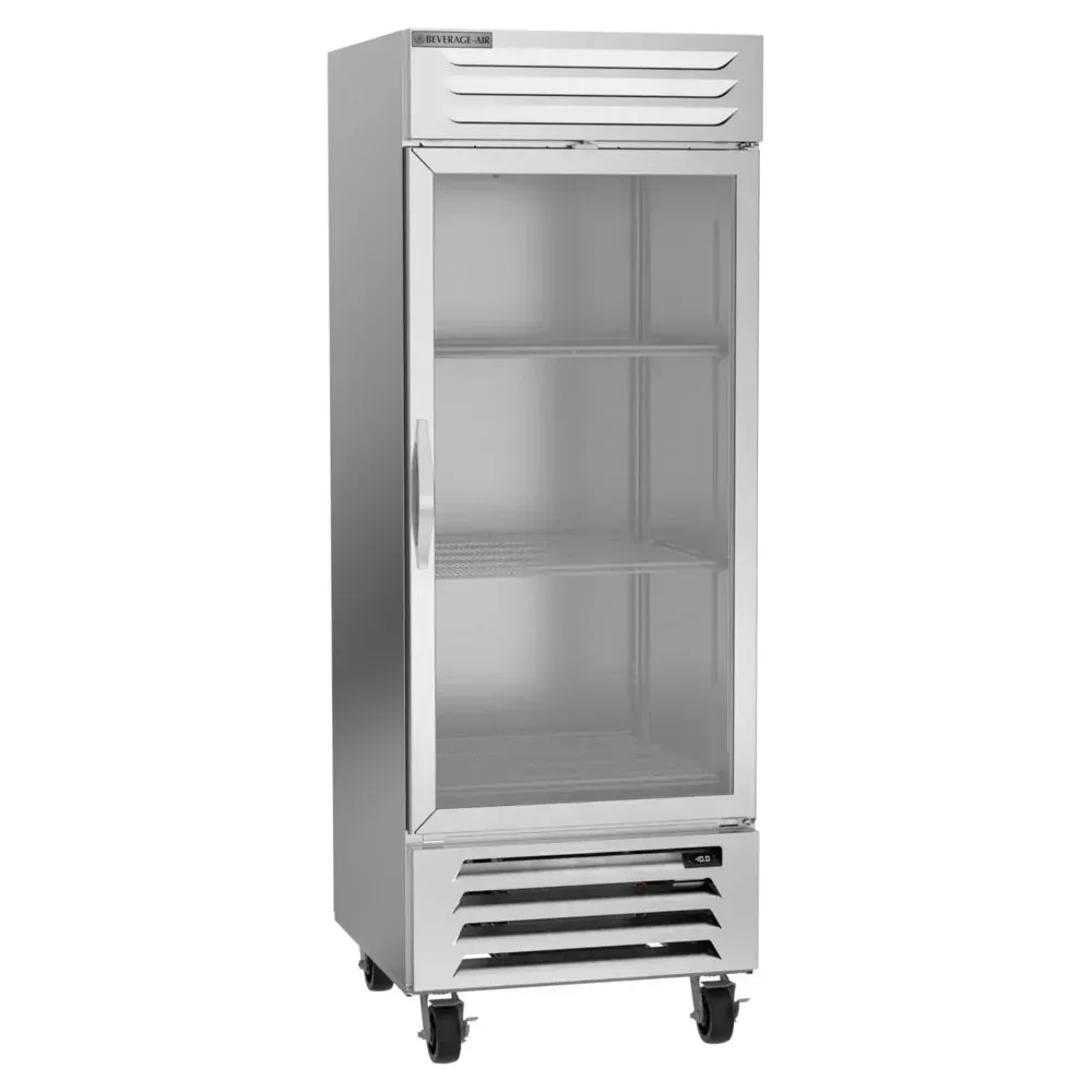 Beverage-Air one-section glass door reach-in freezer offers space-saving frozen storage with clear product visibility for small kitchens.